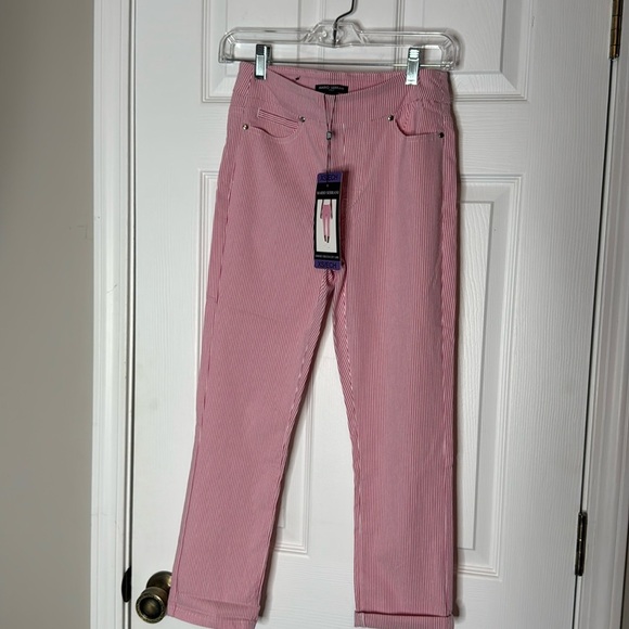 NWT Mario Serrani Comfort Stretch Cuff Capri Size XS Pink/White stripes - Picture 1 of 5